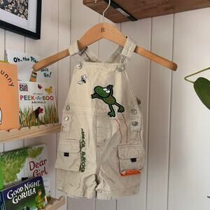 Vintage Baby Boy Overalls 24mo Dungarees Frog Design 100% Cotton